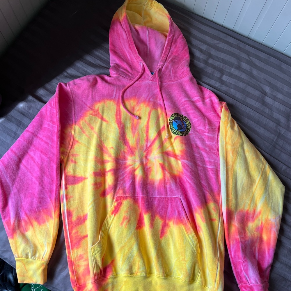 Teenage Madness Tie Dye Hoodie, Pink & Yellow, Unisex Size Small